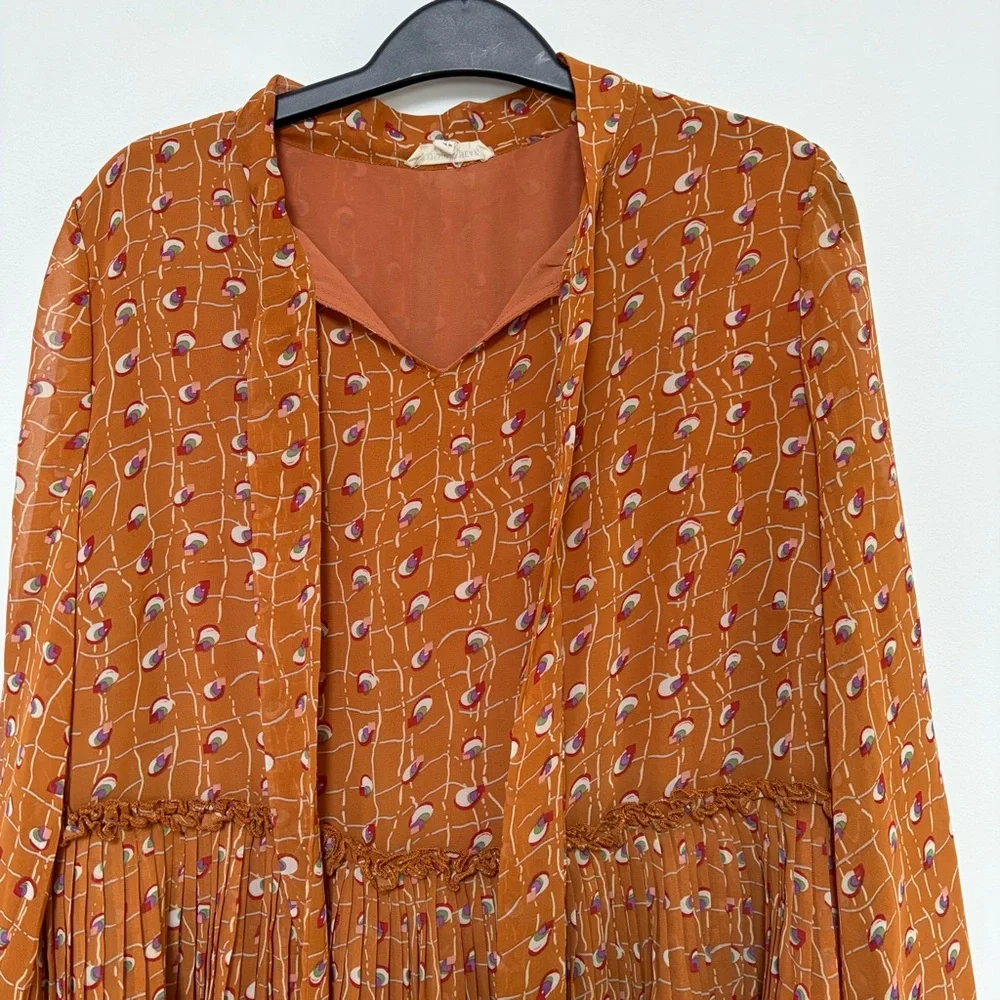 Blushing Heart Ruffle High neck Tied Blouse Size Large Rust Color - Picture 5 of 9